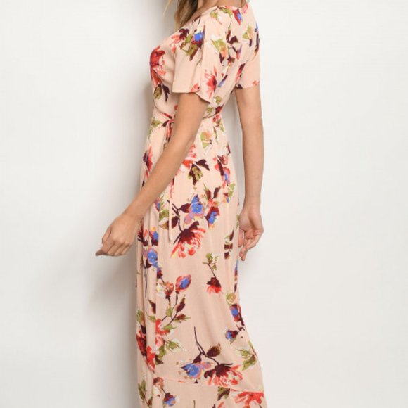 LAST 1! FLORAL HIGH LOW MAXI WRAP DRESS - Picture 3 of 3